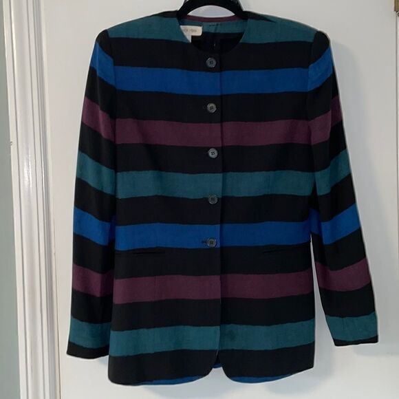 Jones New York vintage 100% silk stripe jacket and matching shell set size 6 - Picture 1 of 9